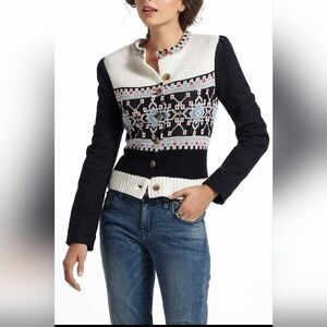 Anthropologie Elevenses Black and White Nordic Cardigan